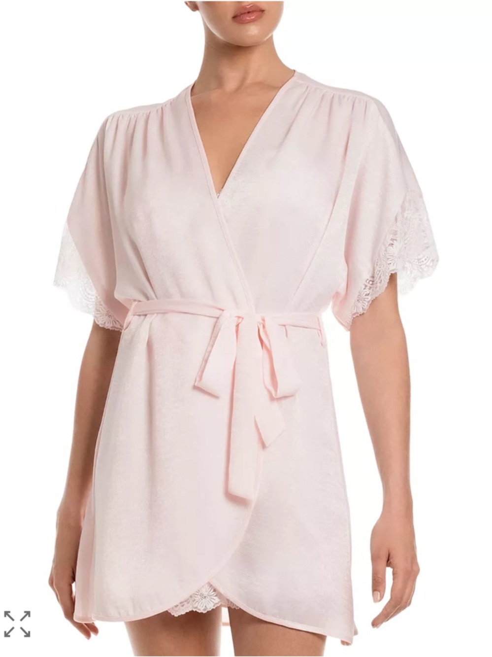In Bloom by Jonquil Odette lace trim satin wrap robe in delicate peach.